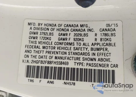 2015 Honda Civic Ex from USA, damaged, VIN 2HGFB2F88FH558469